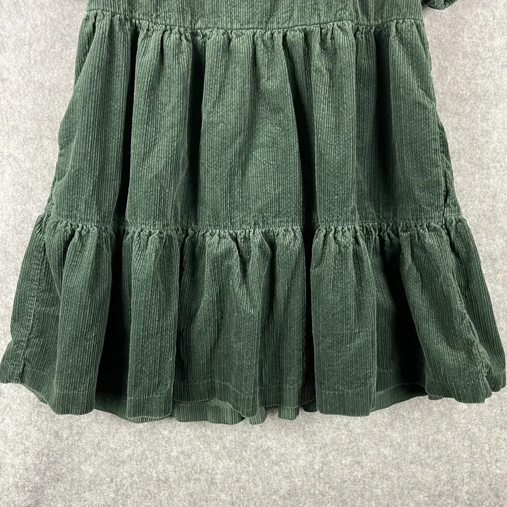Madewell Corduroy Aidy Dress Womens 10 Green Square Neck Tiered Babydoll Holiday - Picture 4 of 14